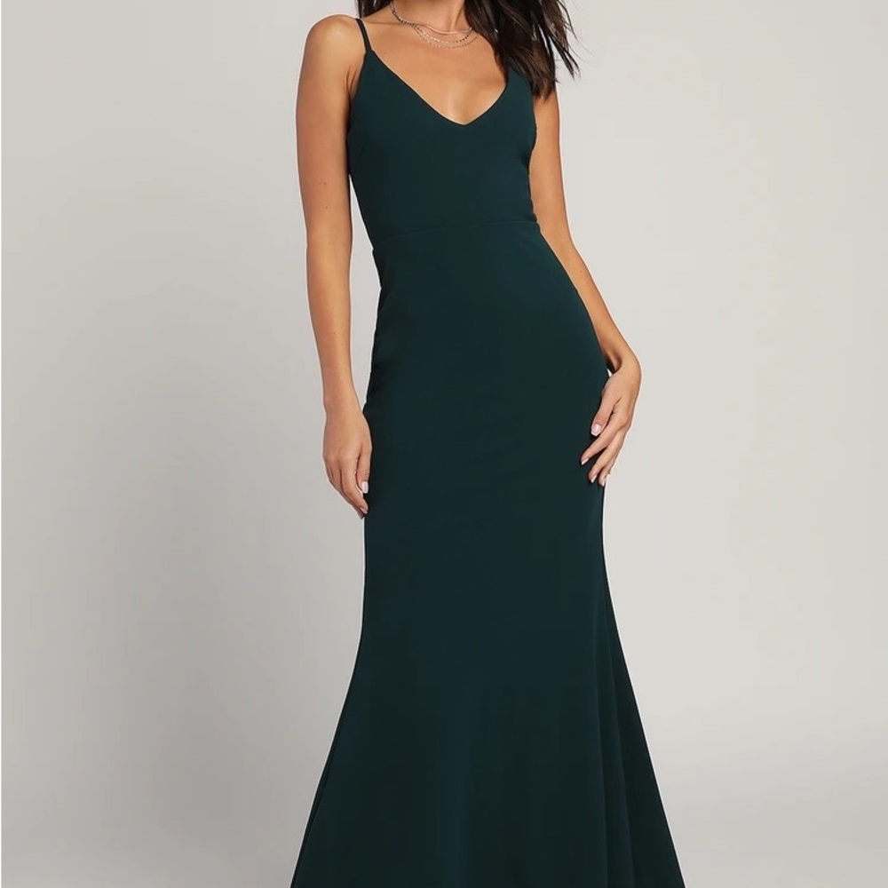 Infinite Glory Forest Green Maxi Dress, Lulus. Worn Once. Adjustable Straps. XS